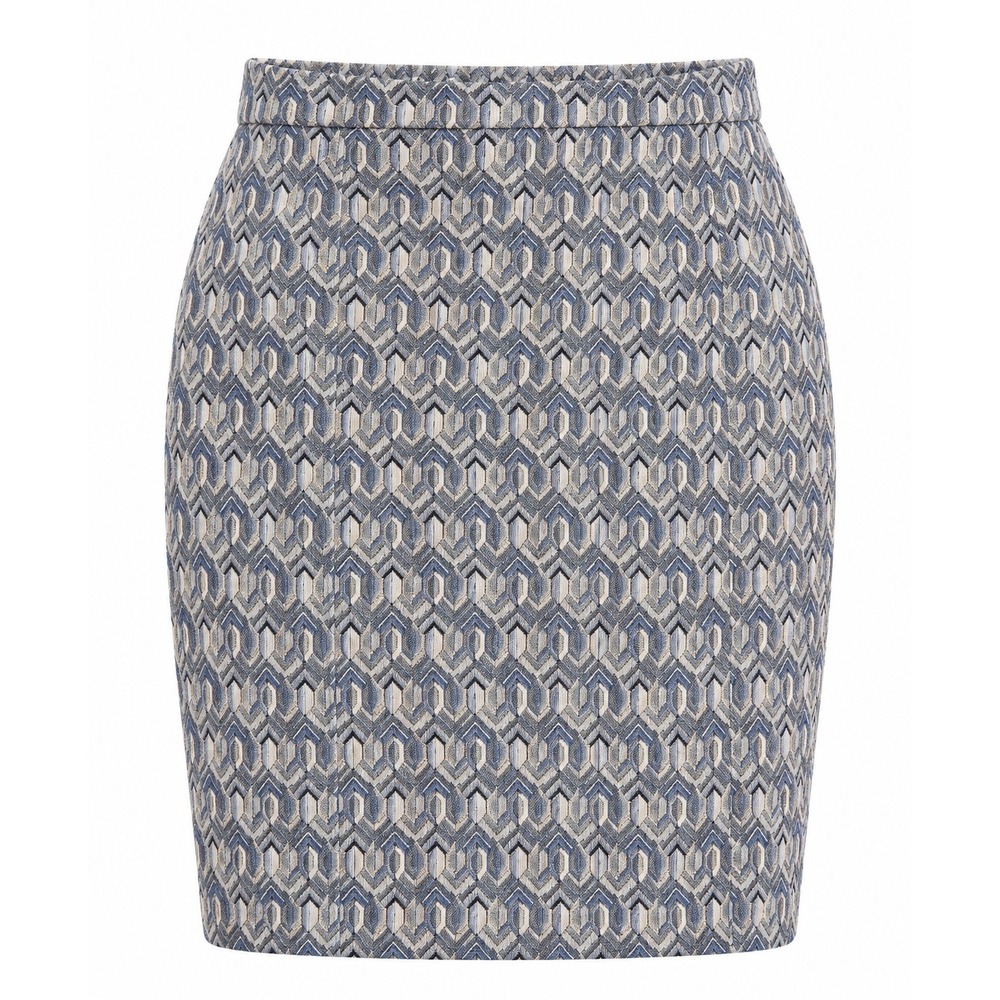 Maeve Anthropologie Skirt Large Blue Grey Jacquard Metallic Lurex Pencil Mini